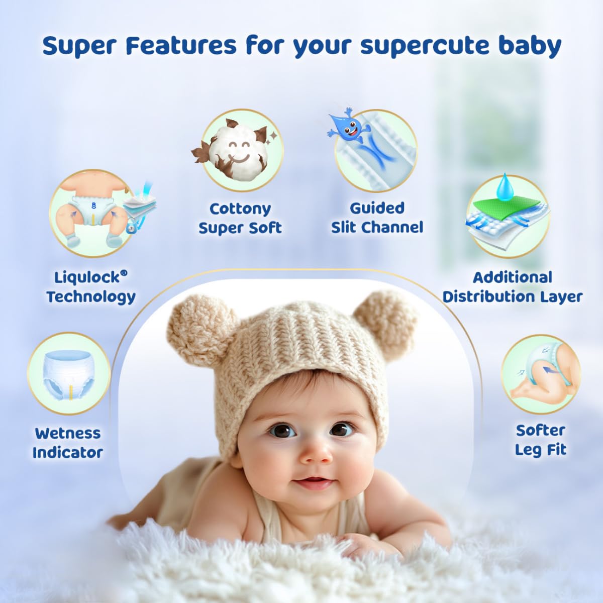 Bumtum Baby Diaper Pants, Large Size, 62 Count, Double Layer Leakage Protection Infused With Aloe Vera, Cottony Soft High Absorb Technology (Pack of 1) - Image 6