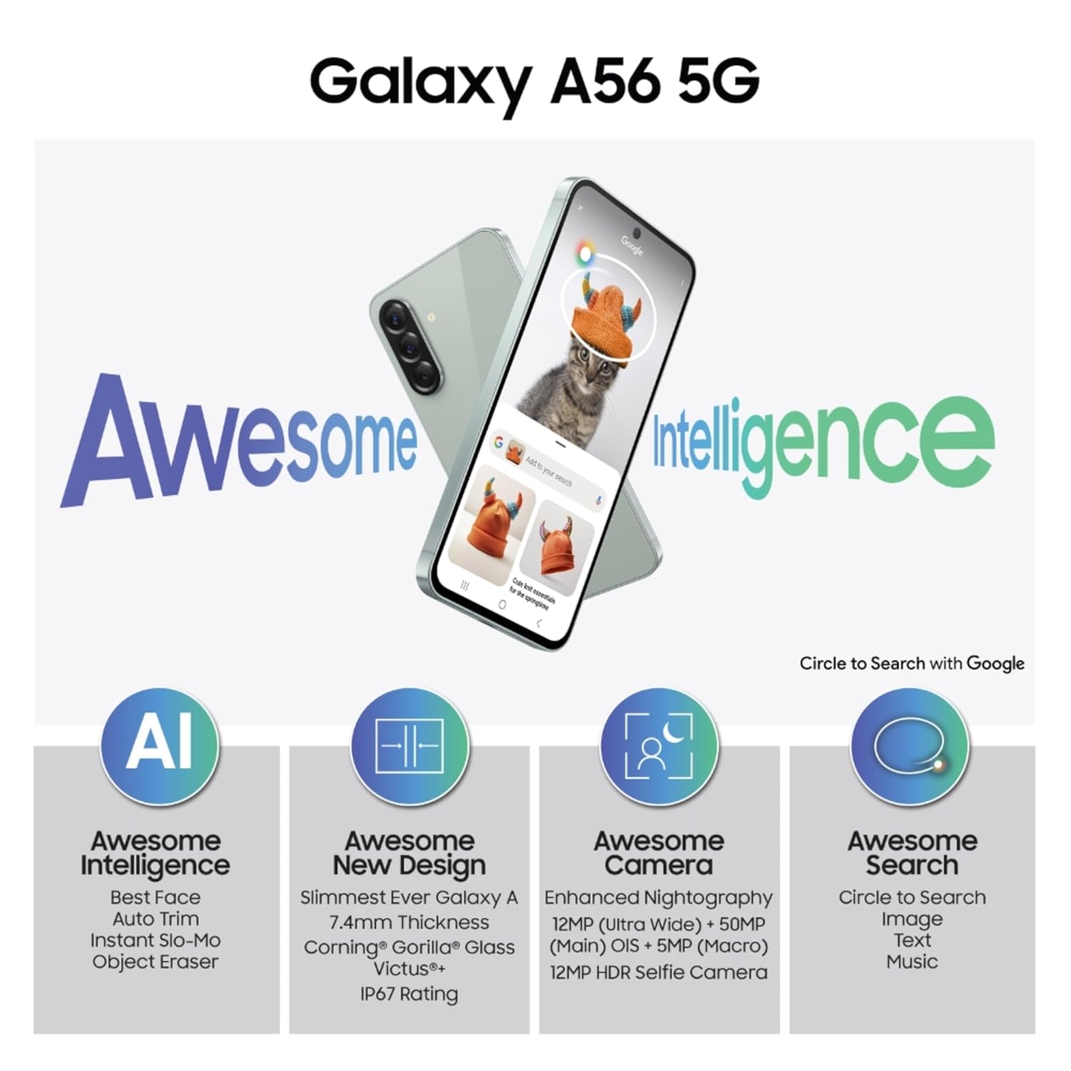 Samsung Galaxy A56 5G (Awesome Olive, 8GB, 128GB) | Metal Frame | Gemini Live | Awesome Intelligence (AI): Circle to Search, Instant Slo-Mo, Auto-Trim, Object Eraser | Flagship Grade Camera - Image 3