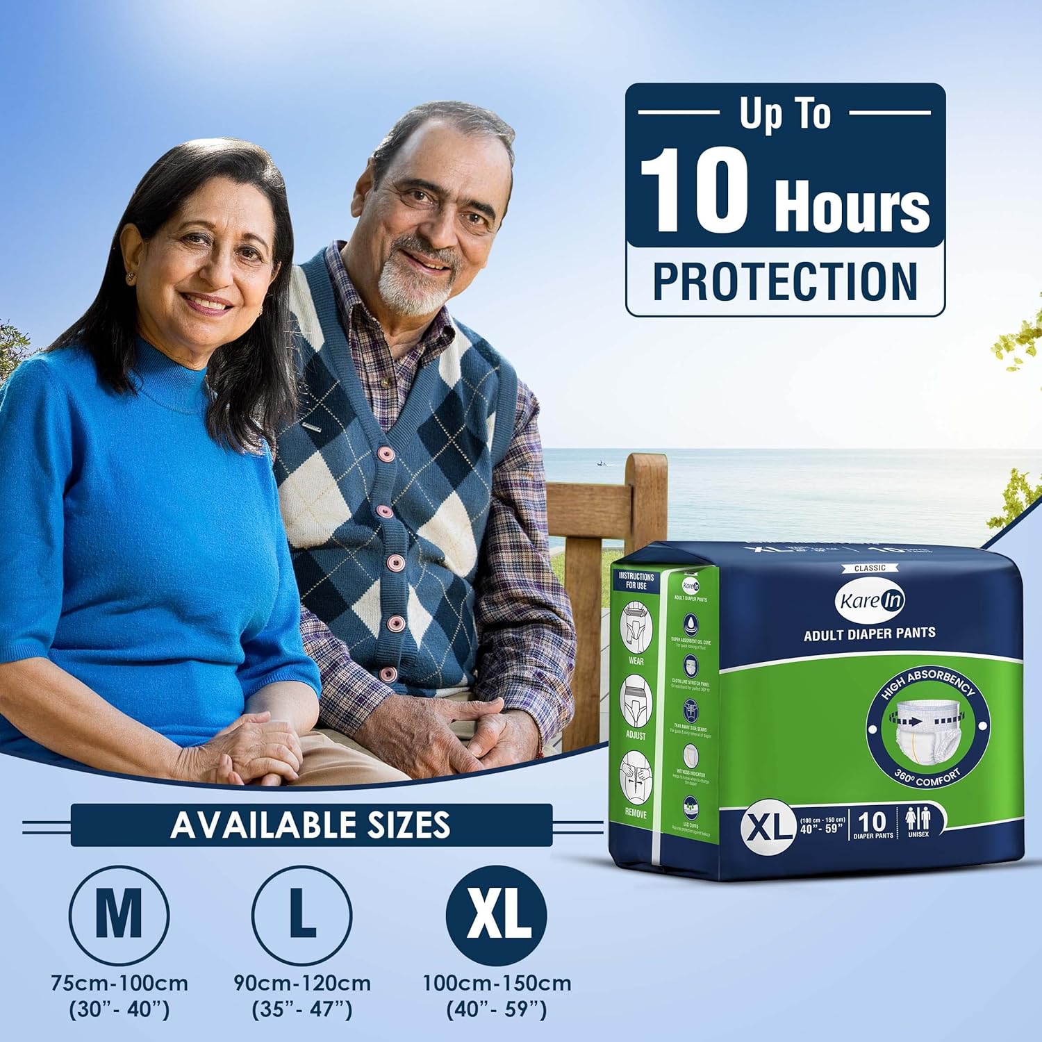 KareIn Classic Adult Diaper Pants, Extra Large 100-150 Cm (40"- 59"), 10 Count, Unisex, Leakproof, Elastic Waist, Wetness Indicator - Image 4