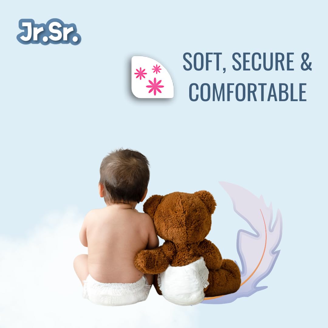 Jr. Sr. Baby Diaper Pants | Medium (M) Size (7-12 kg), 144 Count | Pack of 2 | Upto 12 hr Absorption with Advanced Leak Protection | Safe For Babies Skin | Soft, Secure & Comfy - Image 4