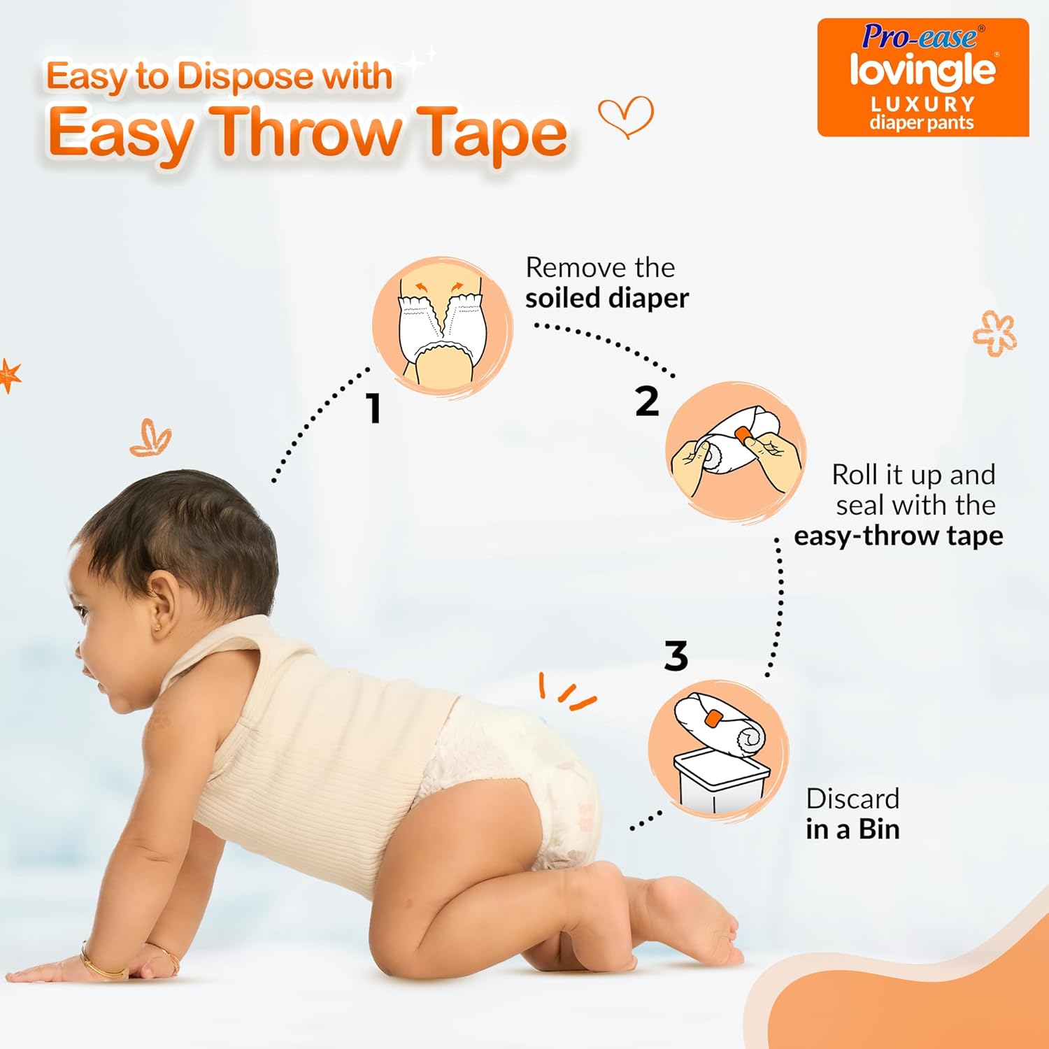 Pro-ease Lovingle Luxury Baby Diaper|Pant Style Diaper for Baby|Diaper L size|2X preference on Absorption*IAdvanced Leakage Protection|Wetness Indicator|Easy Throw Tape|9-14 kg|21 Pieces - Image 7