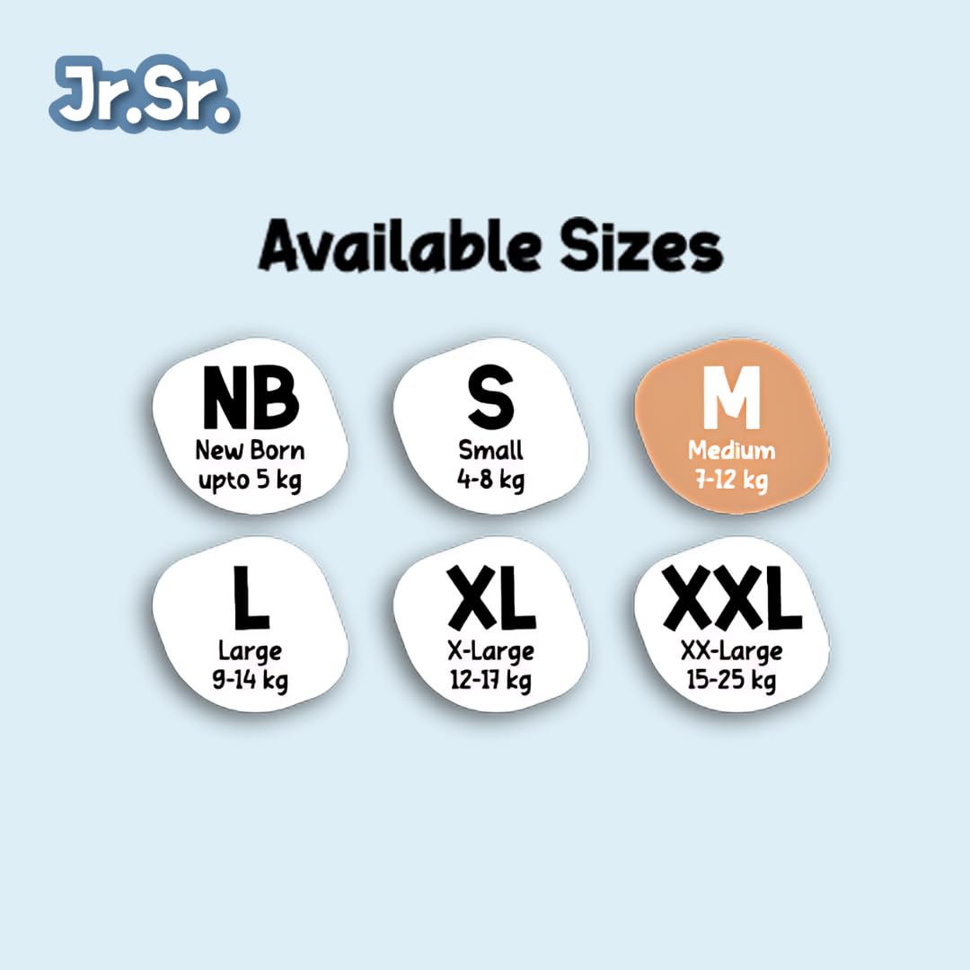 Jr. Sr. Baby Diaper Pants | Medium (M) Size (7-12 kg), 144 Count | Pack of 2 | Upto 12 hr Absorption with Advanced Leak Protection | Safe For Babies Skin | Soft, Secure & Comfy - Image 9