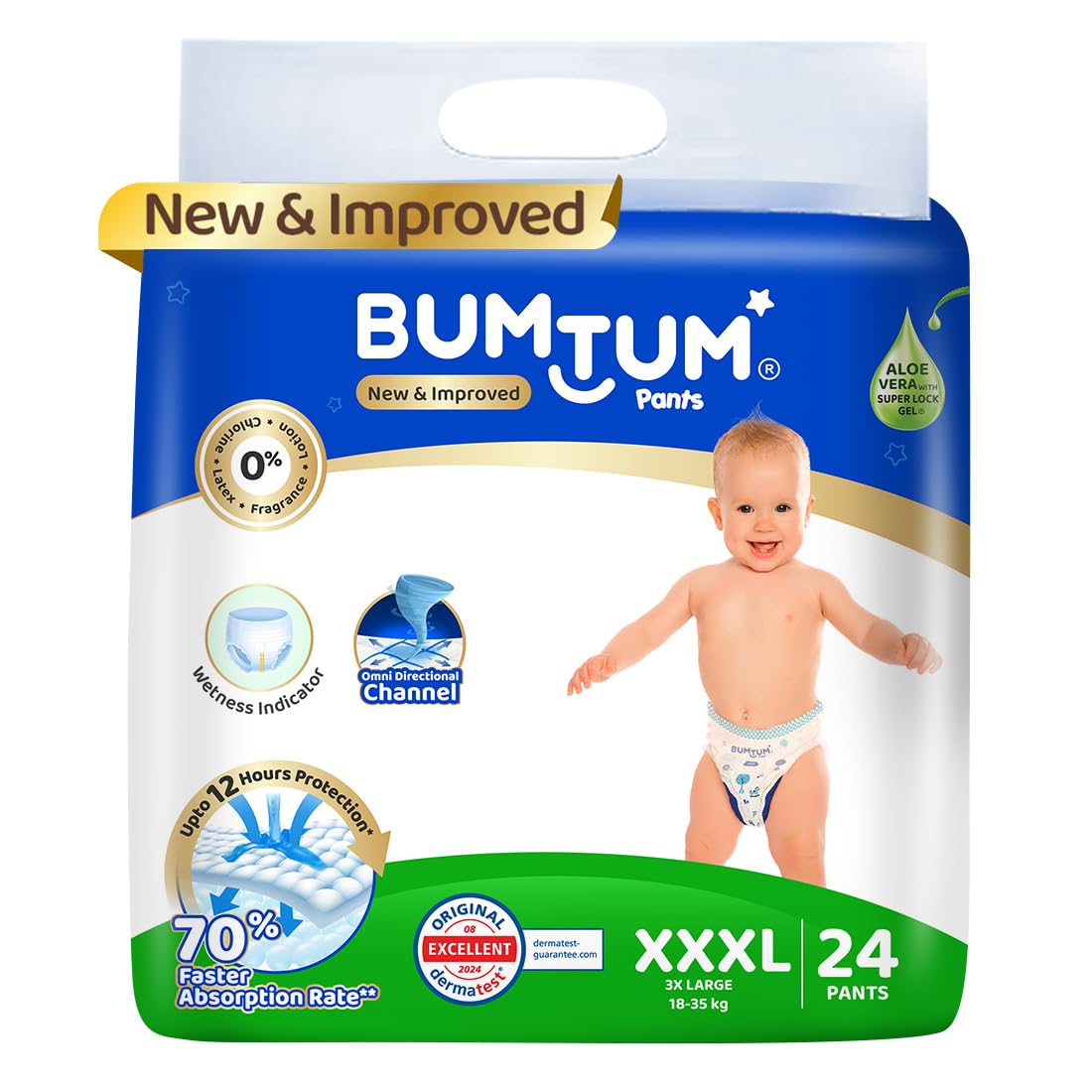 Bumtum Baby Diaper Pants, XXXL Size 24 Count, Double Layer Leakage Protection Infused with Aloe Vera, Cottony Soft High Absorb Technology - Image 2
