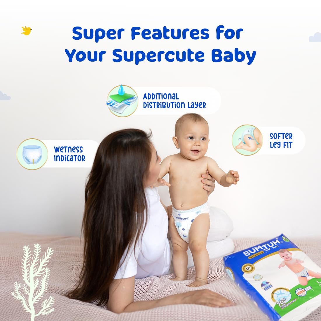 Bumtum Baby Diaper Pants, XXXL Size 24 Count, Double Layer Leakage Protection Infused with Aloe Vera, Cottony Soft High Absorb Technology - Image 7