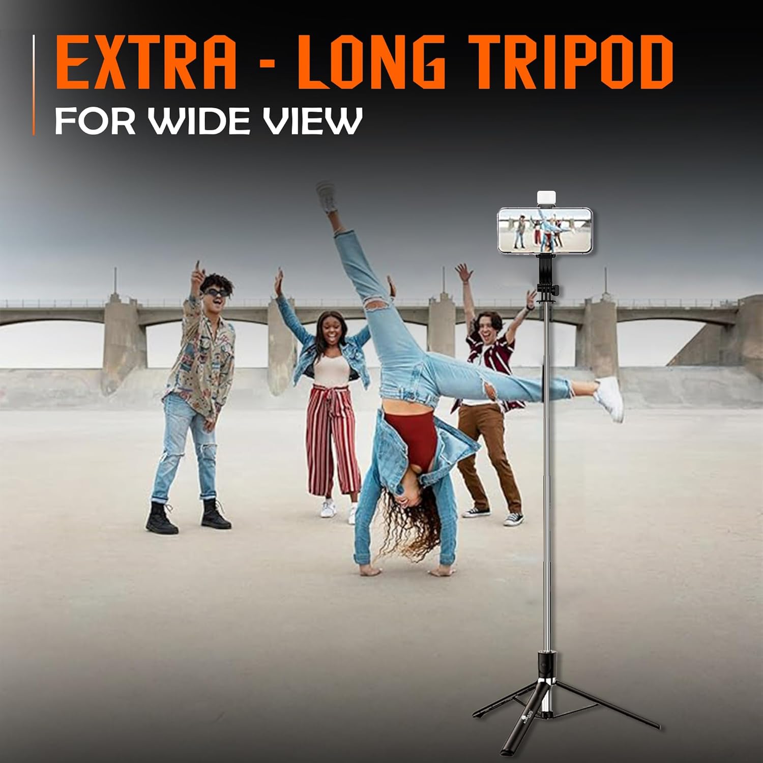 Kratos K9 Selfie Stick Tripod With Light, 67 inch /170CM Reinforced Tripod for Mobile Phone, Multi-Functional Bluetooth Long Selfie Stick for Travel,Vlogging,Compatible with iPhone and All Smartphones - Image 3