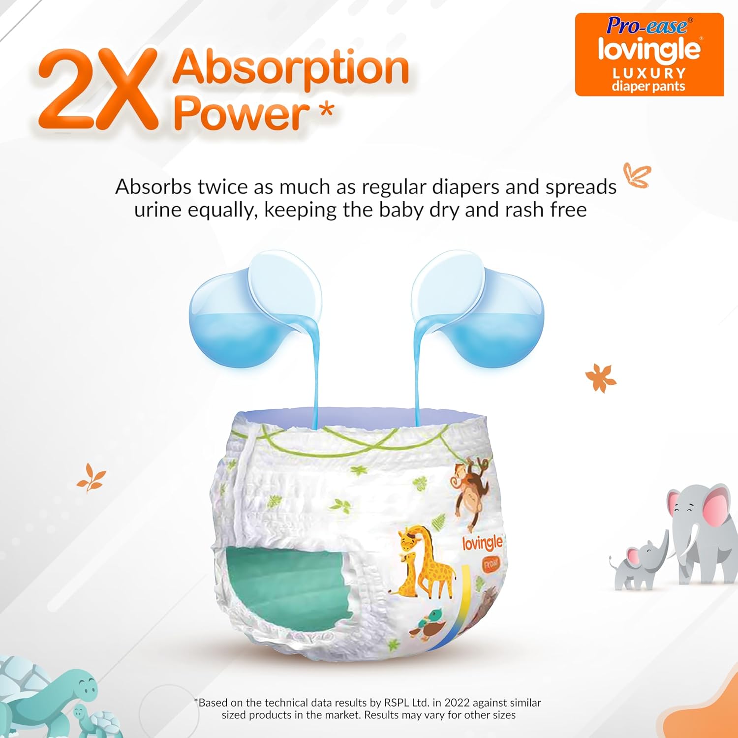 Pro-ease Lovingle Luxury Baby Diaper|Pant Style Diaper for Baby|Diaper M size|2X Absorption*IAdvanced Leakage Protection|Wetness Indicator|Easy Throw Tape|7-12 kg|25(23+2Free) Pieces - Image 4