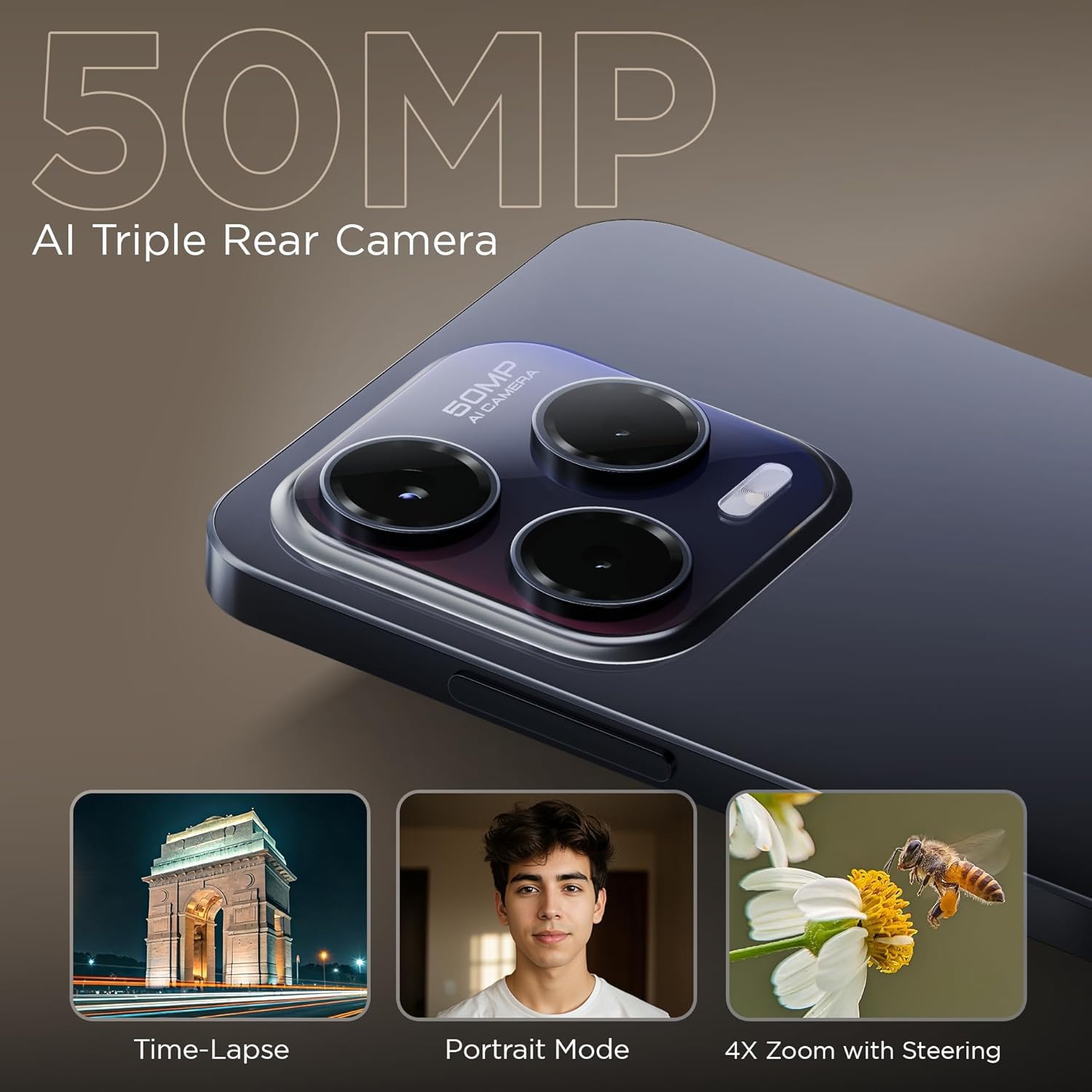 Lava Bold N1 Pro (Stealth Black, 4 GB RAM, 128 GB Storage)| Bigger 6.67" HD+ IP54 Display | 120 Hz Refresh Rate | 50 MP AI Triple Rear Camera | 8 MP Front Camera| 5000 mAh Battery| Charger in Box - Image 3