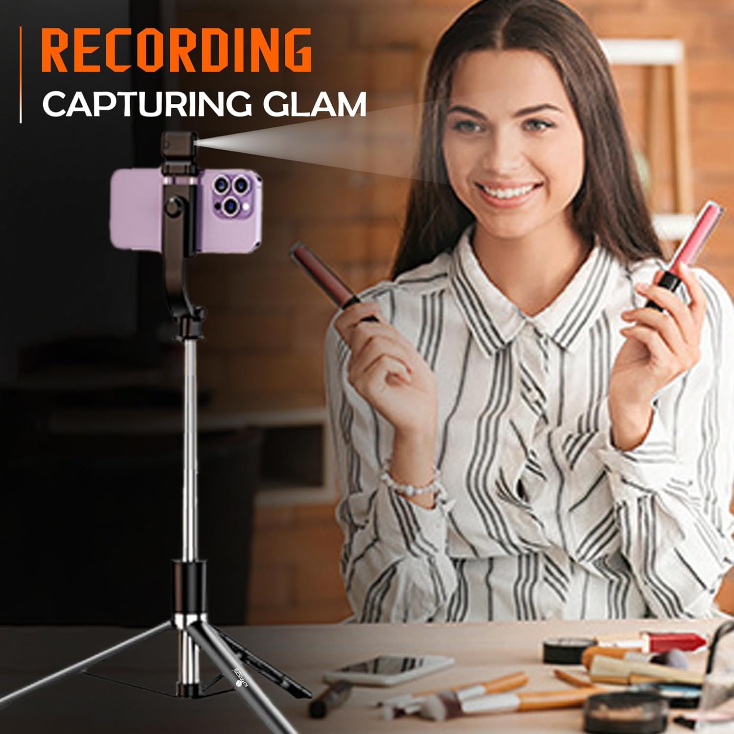 Kratos K9 Selfie Stick Tripod With Light, 67 inch /170CM Reinforced Tripod for Mobile Phone, Multi-Functional Bluetooth Long Selfie Stick for Travel,Vlogging,Compatible with iPhone and All Smartphones - Image 7