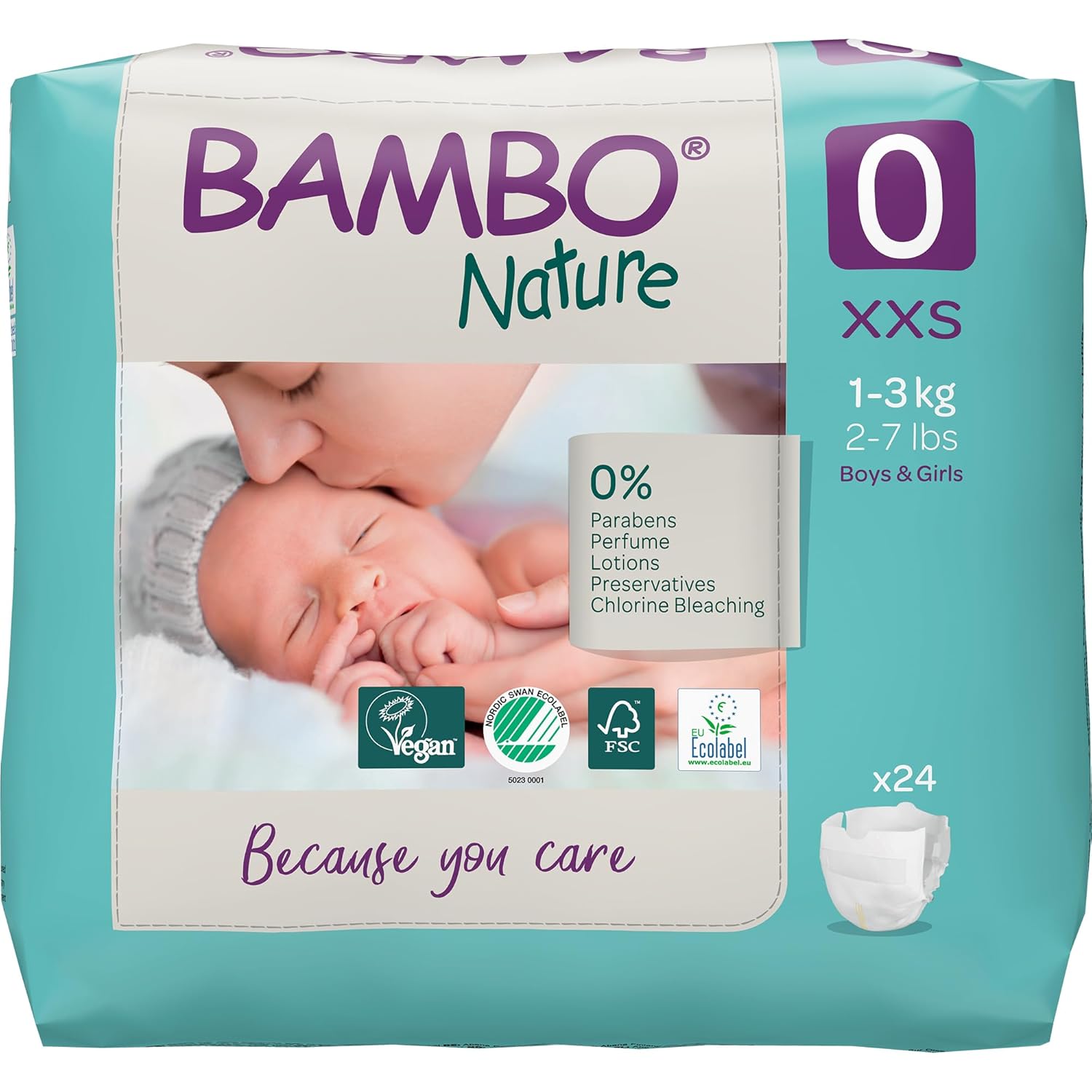 Bambo Nature Premium Baby Tape Diapers for Premature Baby XXS Size (1-3 Kgs) - Super Absorbent, Breathable, Extra Soft, Dermatologically Tested, Hypoallergenic Nappies With Wetness Indicator, 24 Count - Image 2