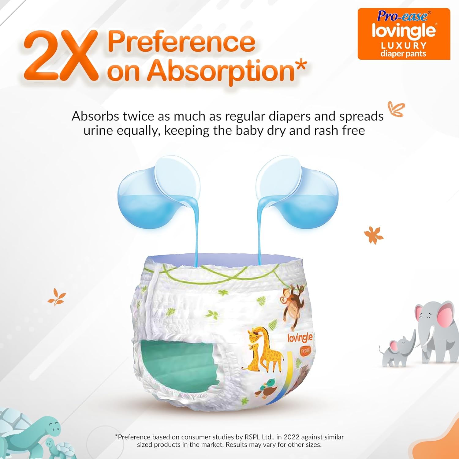 Pro-ease Lovingle Luxury Baby Diaper|Pant Style Diaper for Baby|Diaper L size|2X preference on Absorption*IAdvanced Leakage Protection|Wetness Indicator|Easy Throw Tape|9-14 kg|21 Pieces - Image 4