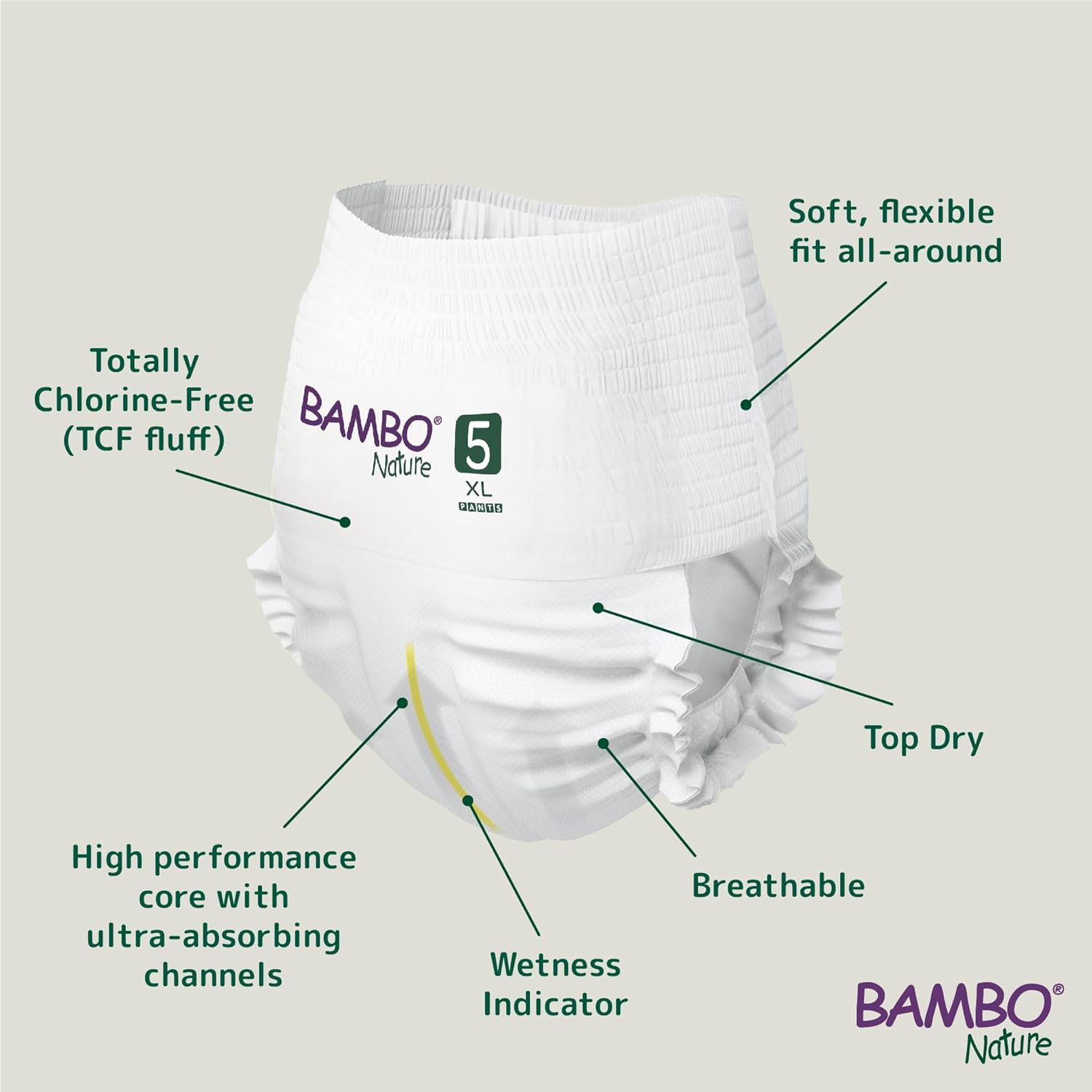 Bambo Nature Premium Baby Pants Diapers for Kids XL Size (11-17 Kgs), Super Absorbent, Breathable, Extra Soft, Dermatologically Tested, Hypoallergenic Infant Nappies With Wetness Indicator, 95 Count - Image 4