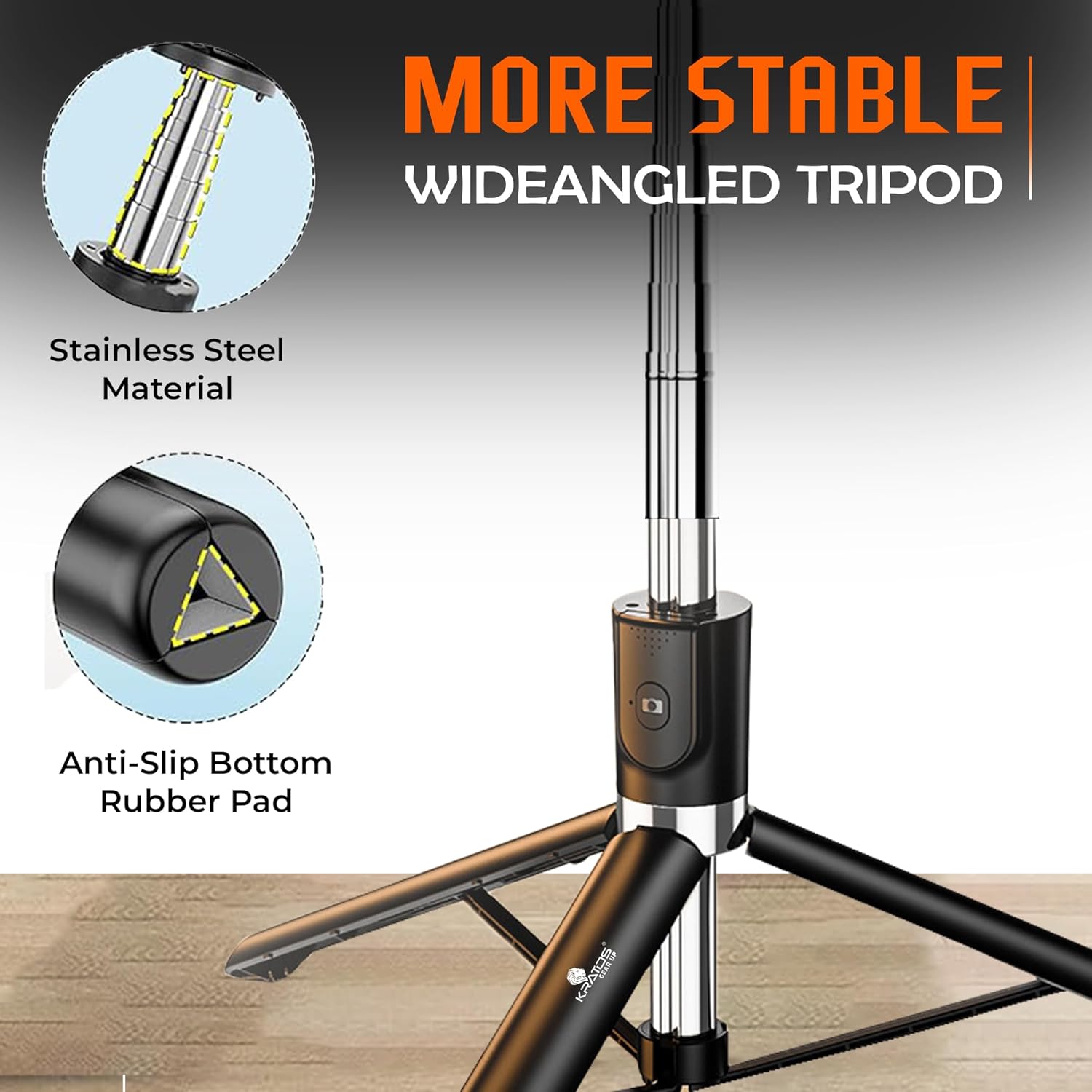 Kratos K9 Selfie Stick Tripod With Light, 67 inch /170CM Reinforced Tripod for Mobile Phone, Multi-Functional Bluetooth Long Selfie Stick for Travel,Vlogging,Compatible with iPhone and All Smartphones - Image 5