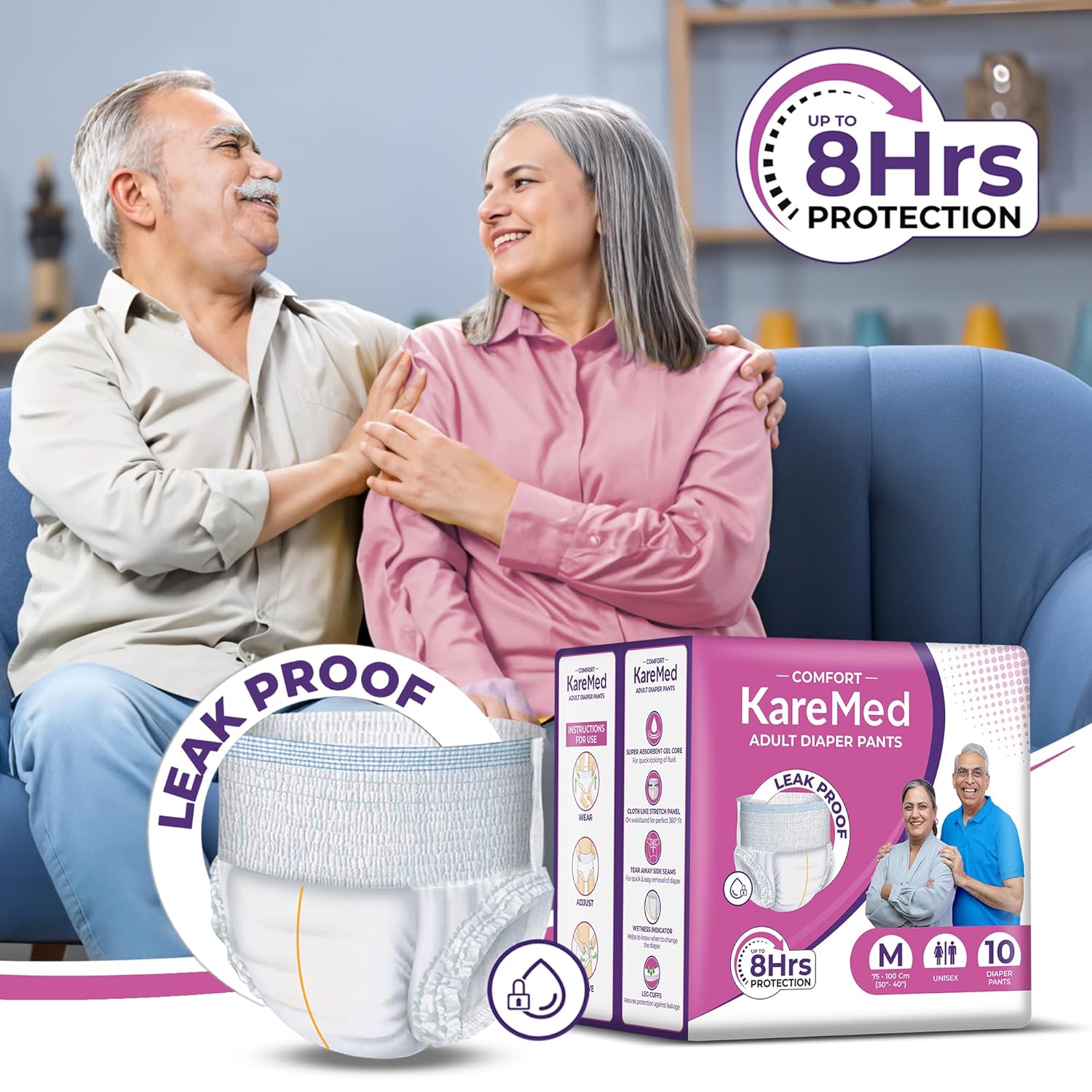 KareMed Comfort Adult Diaper Pants, Medium 75-100 Cm (30"- 40"), Unisex, Leakproof, Elastic Waist, Wetness Indicator, Pack of 12, 120 Count - Image 4