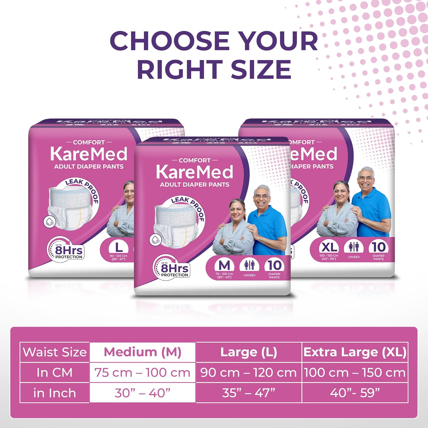 KareMed Comfort Adult Diaper Pants, Medium 75-100 Cm (30"- 40"), Unisex, Leakproof, Elastic Waist, Wetness Indicator, Pack of 12, 120 Count - Image 7