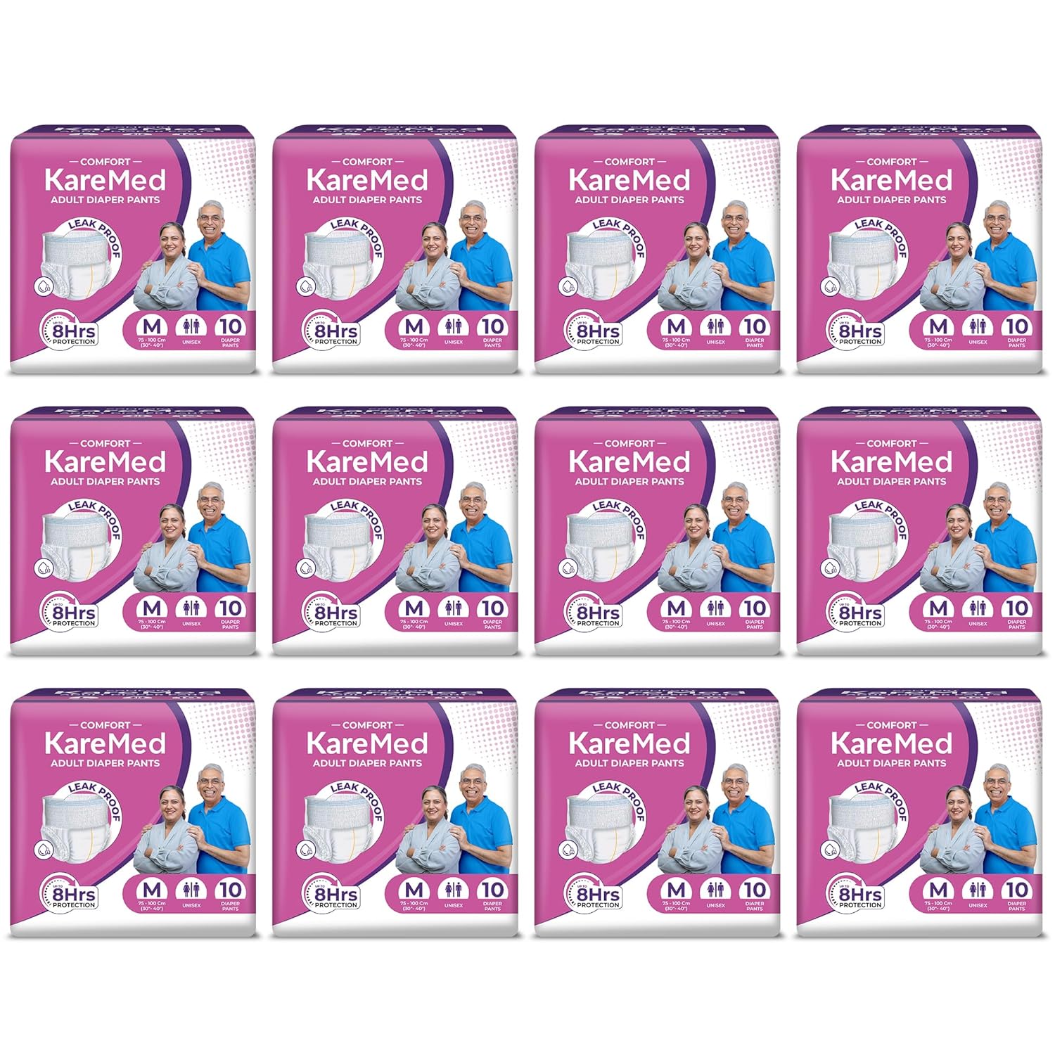 KareMed Comfort Adult Diaper Pants, Medium 75-100 Cm (30"- 40"), Unisex, Leakproof, Elastic Waist, Wetness Indicator, Pack of 12, 120 Count - Image 2