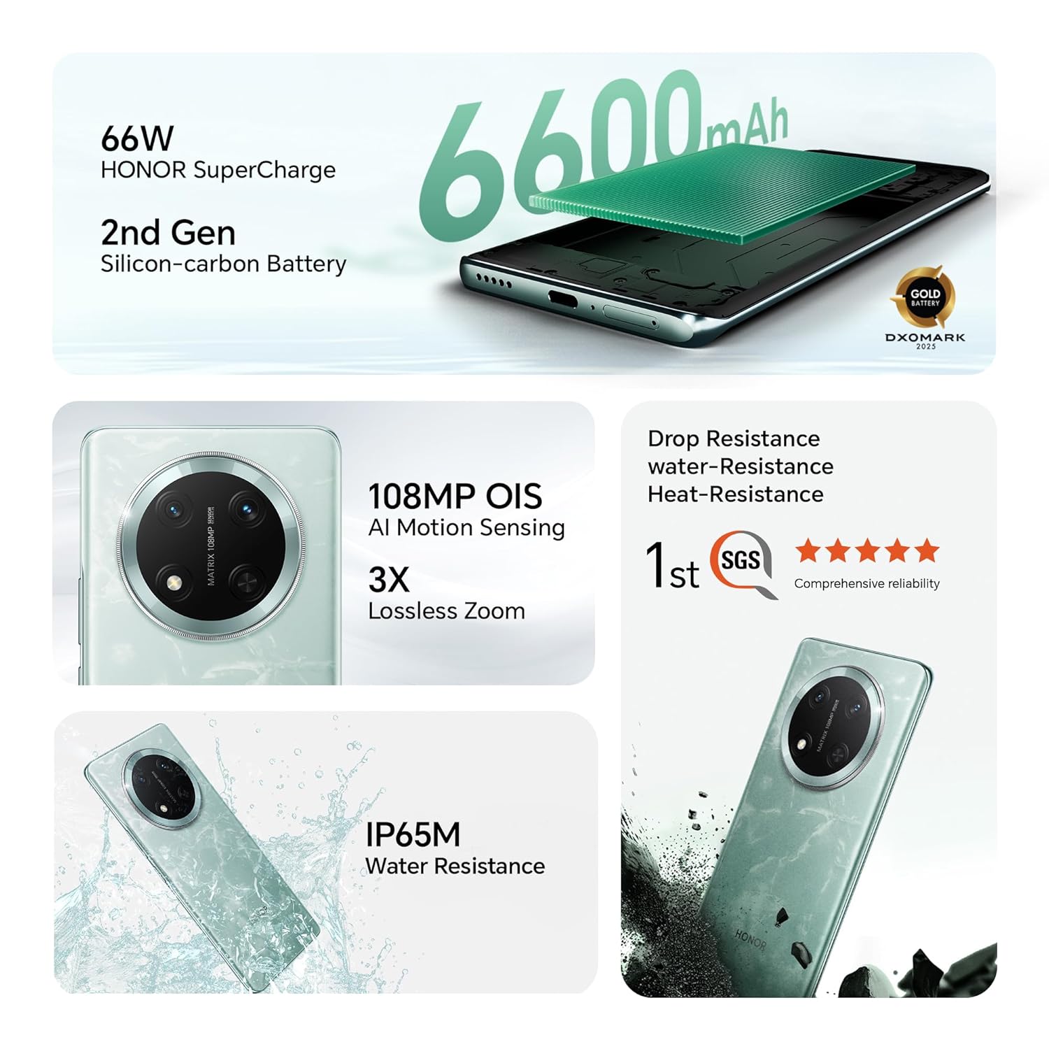 HONOR X9c 5G Dual SIM (8GB RAM, 256GB Storage) | Ultra Durable | 108MP AI OIS Camera | 6600mAh Battery | 3840Hz Risk-Free Dimming Display | with Charger (Jade Cyan) - Image 5