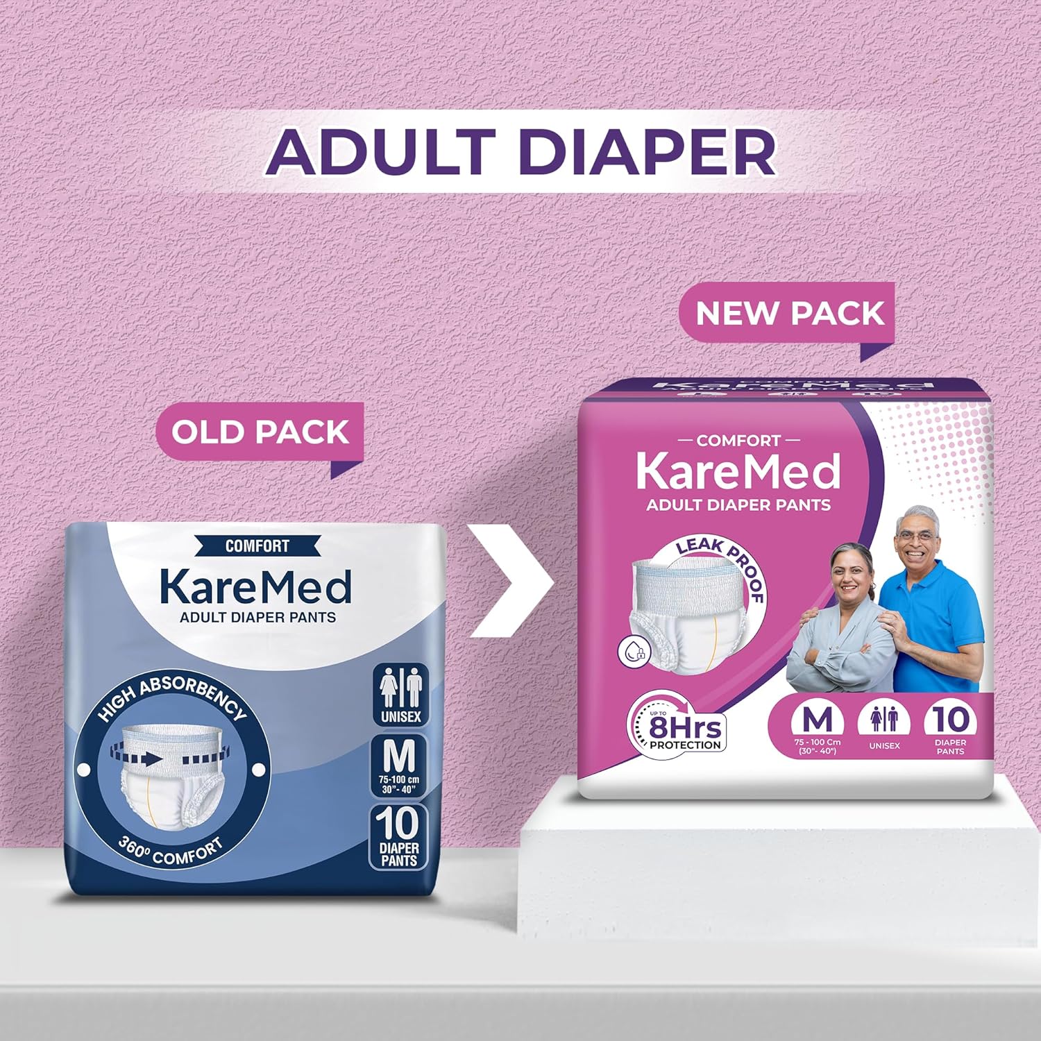 KareMed Comfort Adult Diaper Pants, Medium 75-100 Cm (30"- 40"), Unisex, Leakproof, Elastic Waist, Wetness Indicator, Pack of 12, 120 Count - Image 3