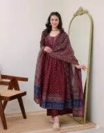 KLOSIA Women's Rayon Printed Anarkali Kurta and Pant with Dupatta Set - Image 5