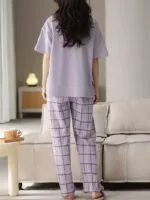SHIENZY Women Korean Style Night Suit | Round Neck Short Sleeve Cute Printed Cotton Blend Pajama Set for Girls & Women | Soft Nightwear, Loungewear, Sleepwear for Women | Full Pyjama Set | Co-ord Set - Image 3