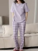 SHIENZY Women Korean Style Night Suit | Round Neck Short Sleeve Cute Printed Cotton Blend Pajama Set for Girls & Women | Soft Nightwear, Loungewear, Sleepwear for Women | Full Pyjama Set | Co-ord Set - Image 6