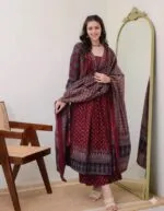KLOSIA Women's Rayon Printed Anarkali Kurta and Pant with Dupatta Set - Image 6