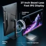 Zebronics 27" QHD Bezel-Less Gaming Monitor, 200Hz Refresh Rate, 1ms MPRT, Fast IPS, 300 Nits, 120% sRGB, 1.07B Colors, Height, Pivot, Tilt, Swivel Adjustment, 2 x HDMI & 2 x DP, Reading Lamp (S27A) - Image 5