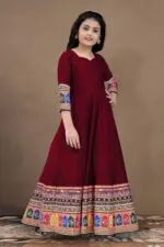 Fashion Dream Girls Crepe Silk Maxi Length Printed Dress |Traditional Long Dress|Gown for Kids - Image 3