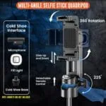 WeCool 4 in 1 Mini Selfie Stick for Mobile, Tripod Stand with One-Click Auto OpenLegs, Premium Aluminum Build 5Section Telescopic Pole, 360°Rotation,Rechargeable Remote, Pocket-size for Travel,Vloging - Image 5