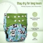 LuvLap Reusable Baby Cloth Diaper, Double Leak Guard, High Absorption, Quick dry, Stain-Proof Comfort & Protection, 3m+, adjustable waist & height with snap buttons, Absorbent insert, blue panda - Image 4
