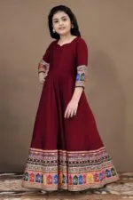 Fashion Dream Girls Crepe Silk Maxi Length Printed Dress |Traditional Long Dress|Gown for Kids - Image 5