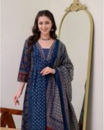 KLOSIA Women's Rayon Printed Anarkali Kurta and Pant with Dupatta Set - Image 4