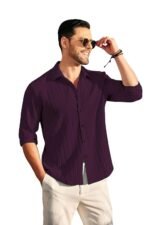 DEELMO Men's Casual Button Down Shirts Long Sleeve Linen Shirt Fashion Textured Beach Summer Shirt - Image 2