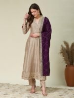 MOKOSH Women’s Silk Embroidery Anarkali Kurta Pant with Dupatta - Image 3