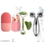 3 Pcs Combo Ice Roller for Face,Ladies Facial Massager Jade Roller & Gua Sha Tool Natural Himalayan Stone for face, 3D Manual Roller Face Body Massager for Men and Women AAD-P056 - Image 5