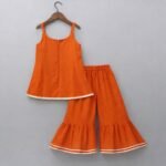 Girls Embroidery Ethnic Wear Set, Sleeveless Kurti with Flared Palazzo Pants, Lotus Print - Image 3