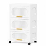 House of Quirk Stackable Collapsible Storage Boxes with Wheels and Doors – Versatile Plastic Containers for Home Organization 3 Layer 40cm (White) - Image 2