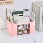 Shuttle Art Desk Organiser | ABS Plastic Table Organiser with 5 Compartments & 2 Drawers | Multifunctional Pen Stand for Table & Stationery Storage for Office, Home & Study Desk (Blue) - Image 3
