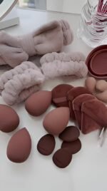 Multi-Shape Makeup Sponge Set | 20 Piece Beauty Puff Collection with Headband and Clean Sponge | Pink, Purple, Beige & Bright Sets | Face Blender Kit for Cream, Liquid & Powder | Aesthetic and Functional Makeup Tool (Brown, 20Pcs) - Image 4