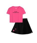 KYDA KIDS® 100% Pure Cotton Girls Printed Crop Top and Skirt with Attached Inner shorts Co-ords Set - Image 2