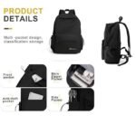 20L Laptop Backpack with Multiple Compartments, Water-resistant, Adjustable Shoulder Straps, Black, for School College Office Travels, (Medium Size) - Image 5