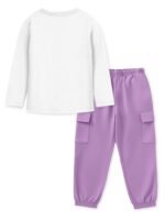 Trampoline Girls White T-Shirt & Purple Cargo Set | Cotton Blend | 4 Pocket Cargo Pants | Trendy Casual Outfit - Image 2