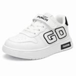 HOOH Kids Unisex White Sneakers with Hook and Loop Closure, Embellished Pattern, Fashion Comfort Shoes - Image 2