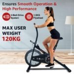 PowerMax Fitness BA-130 Air Bike Exercise Cycle for Home-Gym Workout with 1.5kg Fly Wheel, Non-Slip Pedals |Fixed Handle Gym Bike for Max User 120kg, Belt Drive, Adjustable seat-Black - Image 4