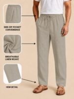 TAGDO Cotton Linen Pants for Man | Lightweight & Breathable Fabric | Elastic with Drawstring | Straight Fit & One Side Zip Pocket | Casual, Holidays, Travel & Everyday Wear (2076) - Image 5
