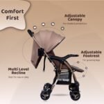 1st Step Caramel Baby Pram Cum Stroller with 5 Point Safety Harness/Infinitely Reclining and Cushioned Seat/Reversible Handle/Front Swivel Wheels - Coffee Brown - Image 3