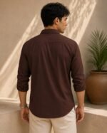 Zilcon Men's Solid Coffee Brown Casual Cotton Blend Shirt - Image 2