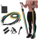 QUXIS Resistance Bands Set – 5 Stackable Exercise Tubes (Upto 45Kg) with Handles, Door Anchor, Ankle Straps & Carry Bag for Strength Training, Pilates, Physical Therapy & Home Gym – Men & Women - Image 2