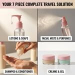 Temperia Travel Bottles for Toiletries (7pcs) - Refillable Empty Mini Containers with Pouch (Random Colors) - Travelling Accessories & Essentials Kit Set for Shampoo, Cosmetics, and More - Image 2