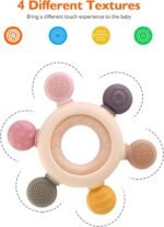 Silicone & Wooden Baby Teether for 0-12 MonthsFood Grade Silicone Teething ToySoft & Safe Gum ReliefBPA Free Chew Toy for Infants 3-6, 6-12 MonthsTeething Toys for Babies (Round Ring) - Image 5