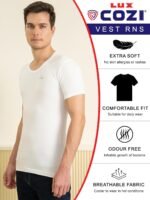 Lux Cozi Men's Half Sleeve Vest Pack of 3 | Cotton Round Neck Vest for Men | White Cotton Banyan | Soft, Breathable & Lightweight Men's Innerwear - Image 4